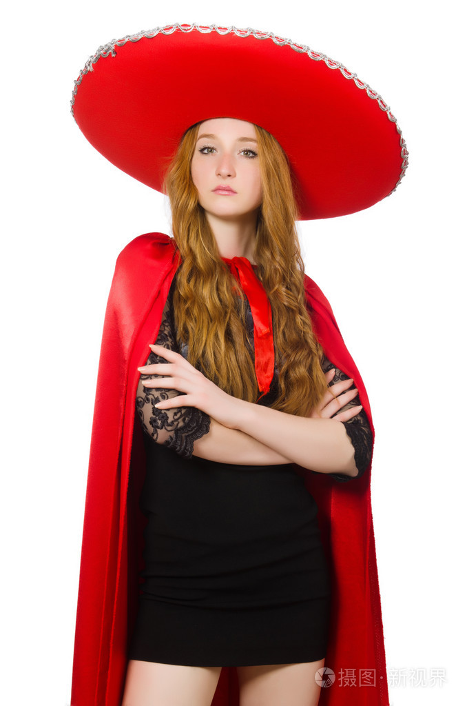 墨西哥妇人在白色衬底上红色的衣服