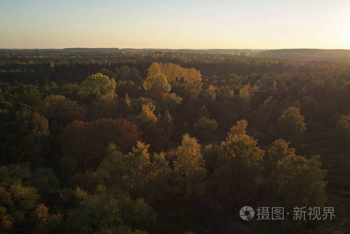 在丹麦日落的秋天风景