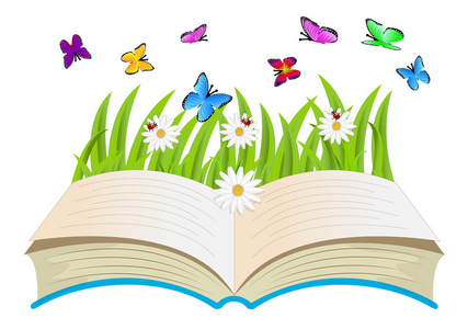 打开书，花卉，蝴蝶