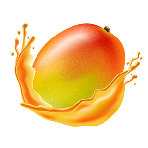 芒果汁。新鲜水果, 3d 矢量图标
