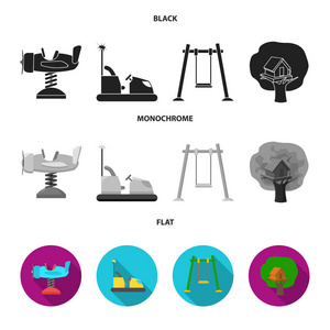 飞机上有弹簧秋千等设备。操场集合图标黑色, 平, 单色风格矢量符号股票插画网站
