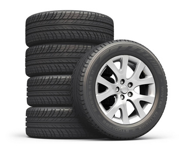 创意抽象汽车工业维修维修业务技术汽车概念 3d. 用轮胎或轮胎在白色背景下隔离的汽车车轮的设置说明
