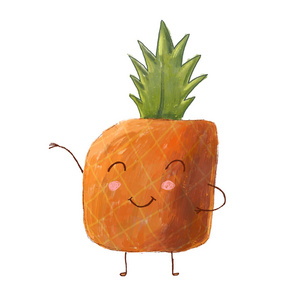 可爱和滑稽的菠萝字符站立和挥动, 卡通夏天例证