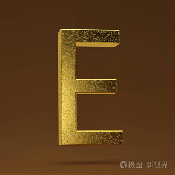 3d 渲染插图.金色大写字母 e