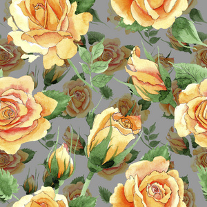 野花黄色茶混合玫瑰花图案水彩风格