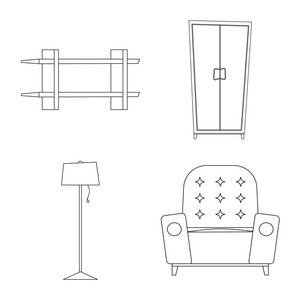 家具和公寓图标的孤立对象。一套家具和家庭矢量图标股票