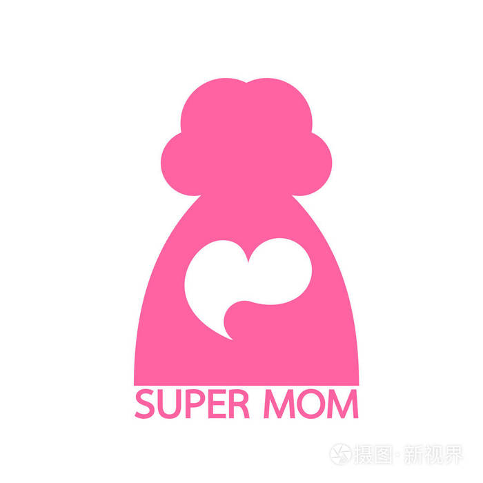 超级妈妈图标设计。母亲和孩子象形文字。平面样式, 在白色背景下隔离的矢量插图