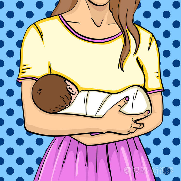 婴儿在她母亲的怀抱里.流行艺术矢量