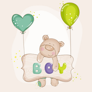 熊宝宝气球婴儿沐浴或婴儿入境卡夹