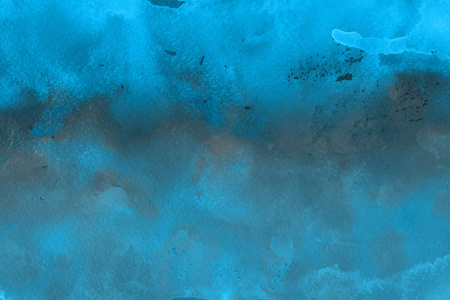 蓝色水彩画在纸抽象背景