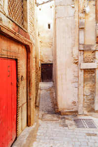 摩洛哥非斯的梅迪纳狭窄的街道背景