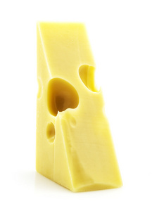 孤立在白色背景上的孔与奶酪的特写