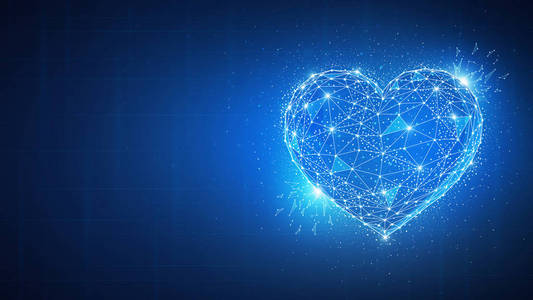 蓝色背景下的多边形情人节心照片