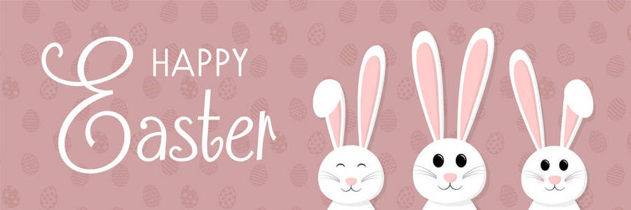 复活节快乐横幅与愿望和一群兔子。矢量