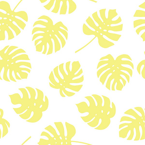 黄龟背竹叶的无缝图案。棕榈树背景的热带叶子
