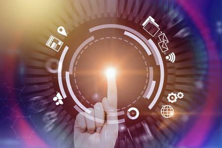 紫色的未来背景.高科技和 ai 的概念.色调图像双曝光照片