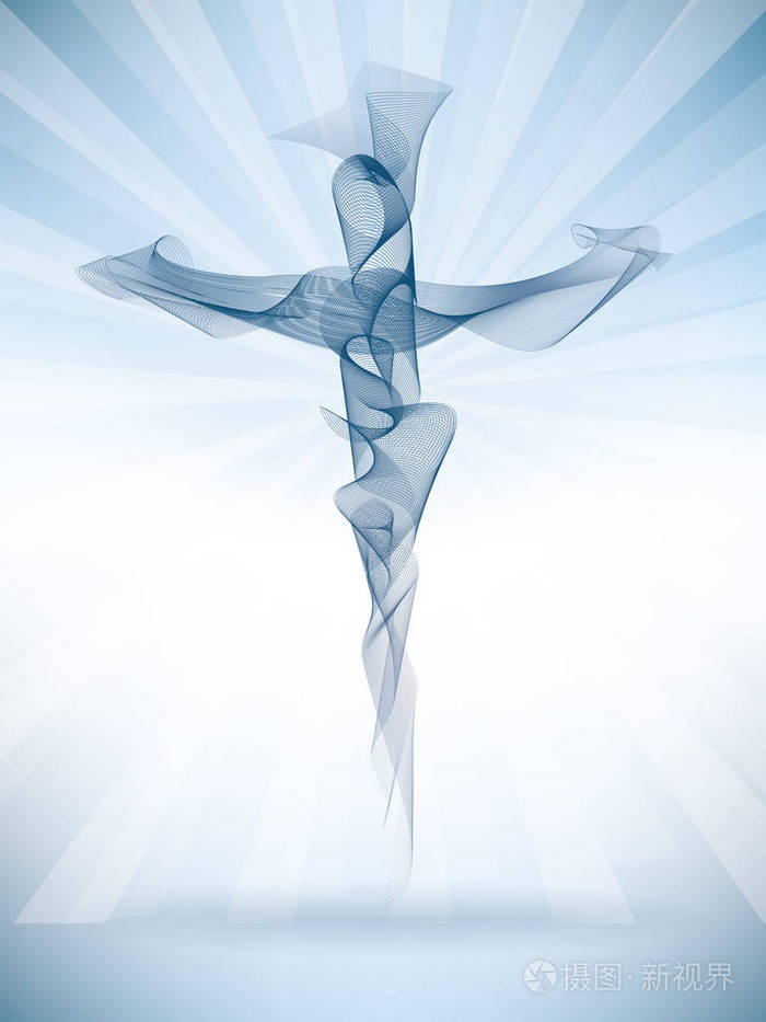 插画 矢量抽象基督教十字架与明亮的射线.混合效果向量.ai