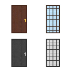 门和前标志的矢量设计。库存门和木质矢量图标收藏