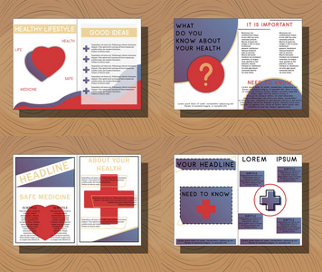 集医疗小册子封面模板, 传单设计布局。适用于药房业务的目录传单传单或海报