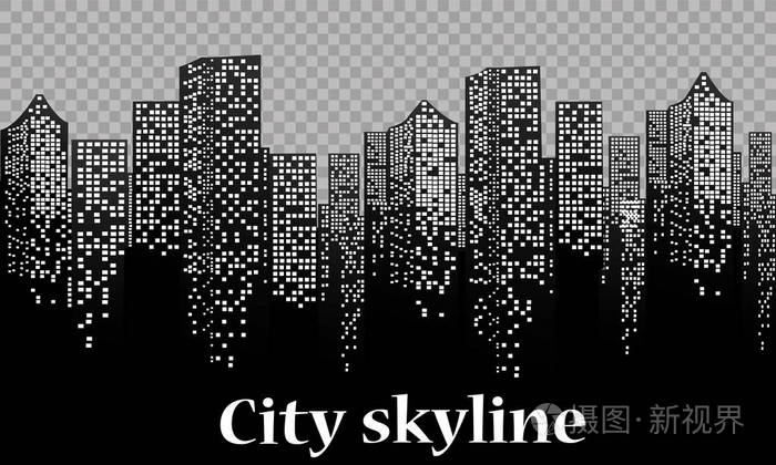 城市的剪影以扁平的样式现代城市景观矢量插图城市天际线剪影背景矢量