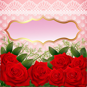 红玫瑰和花边背景图片