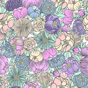 彩色粉彩花卉无缝图案背景的矢量图解设计
