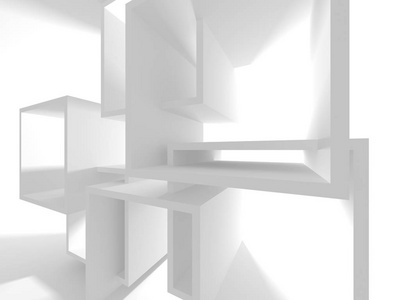 未来派的白色建筑设计背景。3d 渲染图