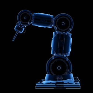 3d 渲染 x 射线焊机机器人手臂在黑色背景下隔离