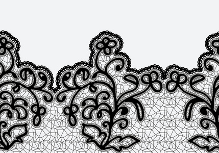 蓝色的黑色蕾丝花抽象蕾丝丝带无缝图案与元素花卉矢量无缝花卉背景