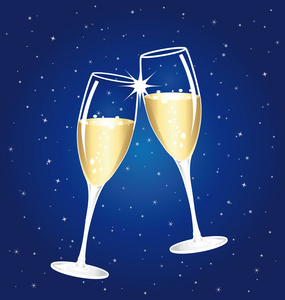 香槟酒杯蓝色星光灿烂的夜晚