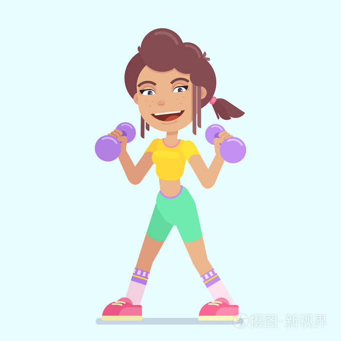 卡通运动女孩哑铃