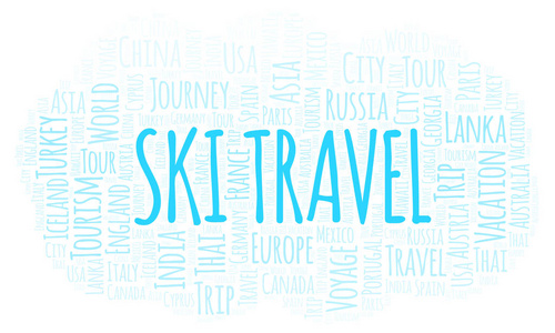 滑雪旅行词云彩。Wordcloud 只用文本制作