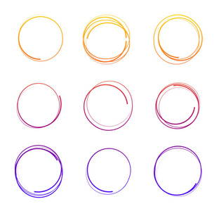 手绘彩色圆圈的矢量插图, 在白色背景下被孤立的蜡笔集的圆形框架