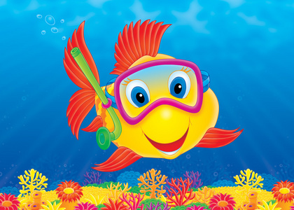 兴奋的红鳍和蓝眼睛的黄色小鱼照片