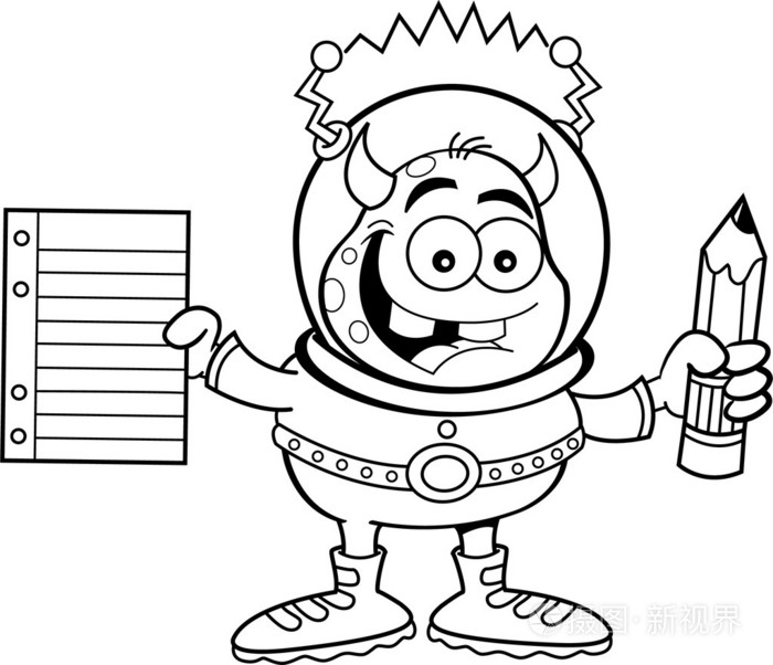 用铅笔和记事本卡通外星人插画-正版商用图片07hcjn-摄图新视界