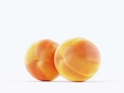孤立的桃子。两个新鲜的桃子水果在白色的背景。3d 渲染