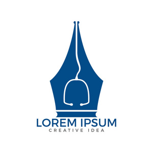 钢笔笔尖和听诊器标识向量.教育标志.机构与教育矢量标志设计照片