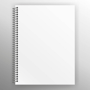 笔记本模拟在白色背景上隔离。空白页与金属螺旋模板抄写。真实的闭合的笔记本向量例证