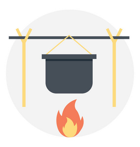 篝火上煮锅的平面图标