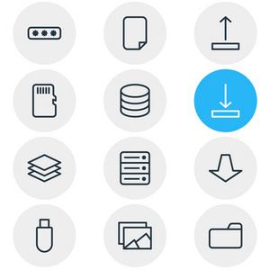 矢量插图12存档图标的线型。可编辑的库箭头下载和其他图标元素集
