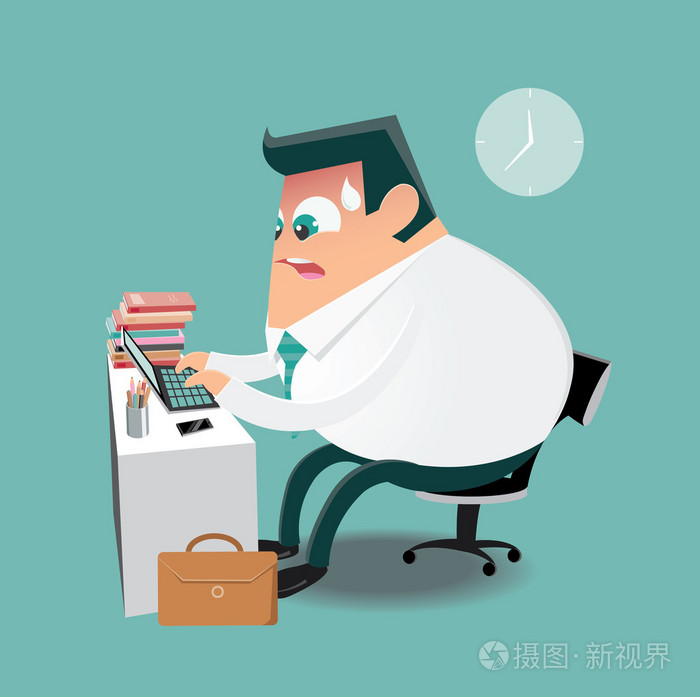 在办公室里的笔记本电脑上努力工作插画-正版商用图片07hqr7-摄图新
