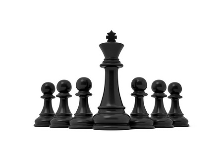 3d 被隔绝的黑国王棋片断的渲染在中间在黑典当中间站立