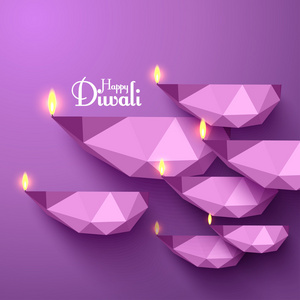 矢量多边形DiwaliDiya油灯。