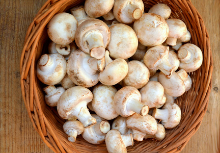 原料白蘑菇香菇在一个篮子里