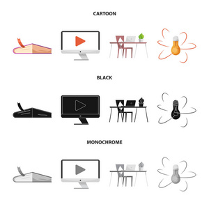 独立的教育对象和学习标识。馆藏教育和学校矢量图标的股票
