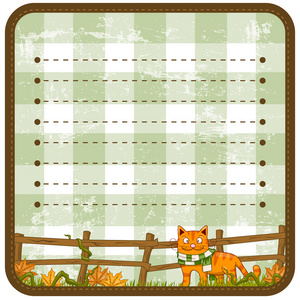 与红猫的秋天背景。矢量插画