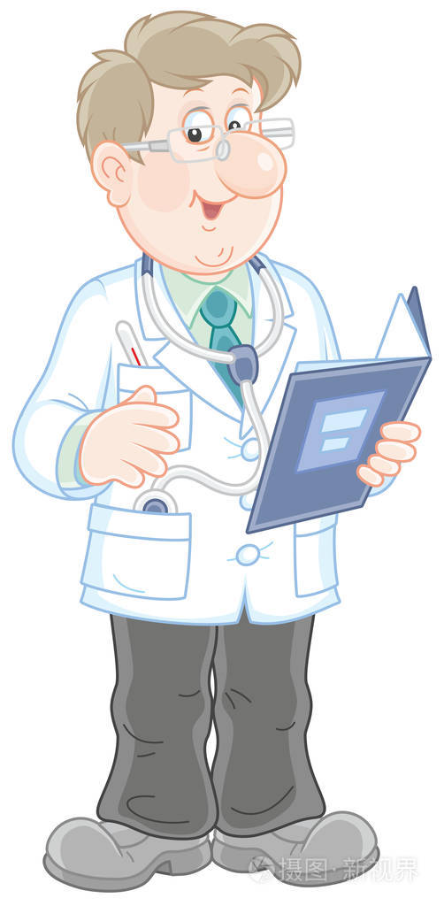 医生在白色医院礼服与医学历史和听诊器的文件夹, 一个矢量例证在卡通