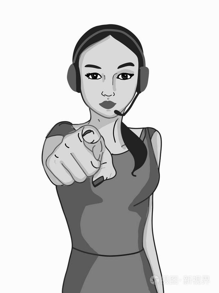 卡通callcenter 女人的角色指向你