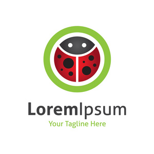 美丽的红色小虫七星瓢虫在绿色的小圆圈矢量标志图标照片