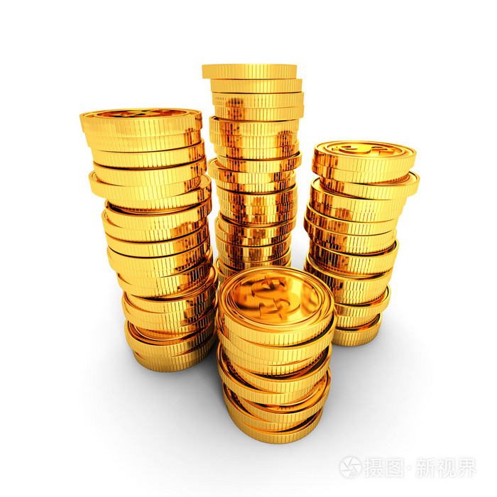成堆的黄金美元硬币
